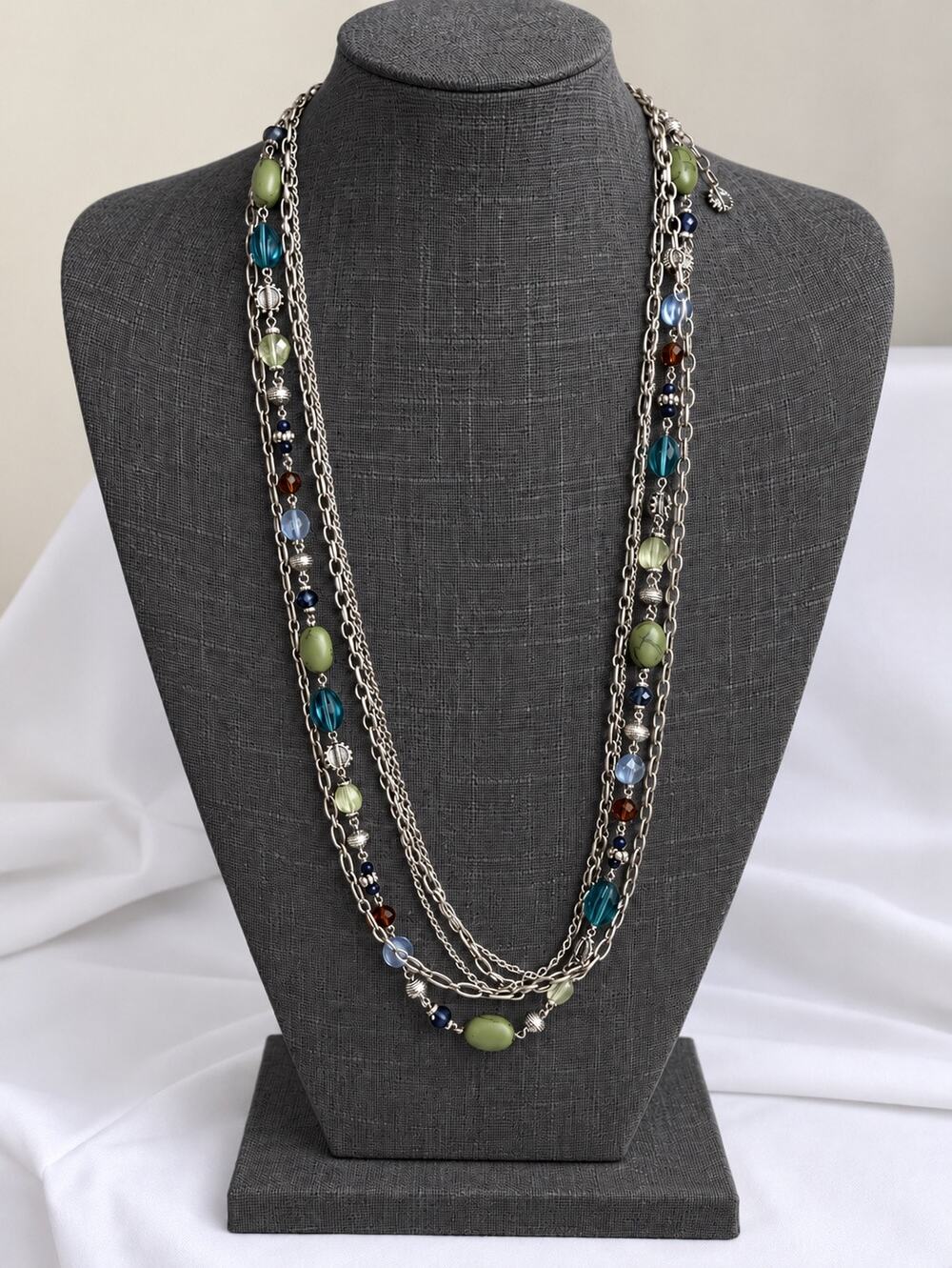 Premier Designs Costa Rica 5-Strand Beaded Silver Tone Necklace 30–34”